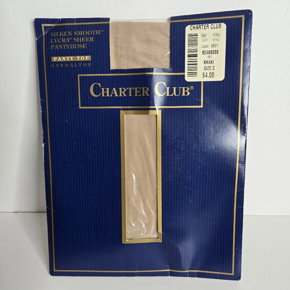 Charter Club Silken Smooth Pantyhose Size C Khaki Sandle Toe NEW VTG Large